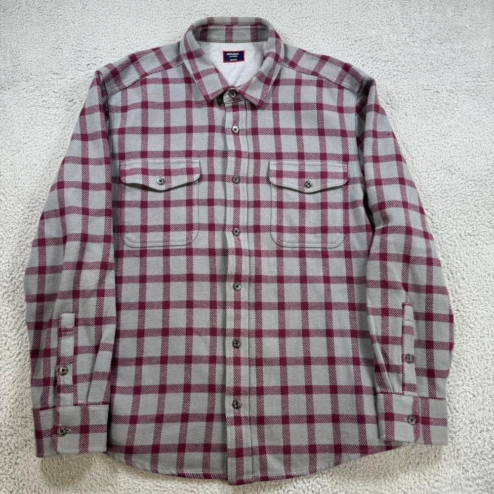 UNTUCKit‎ Mens XXL Flannel Button Down Shirt Grey Maroon Plaid Cotton 10558